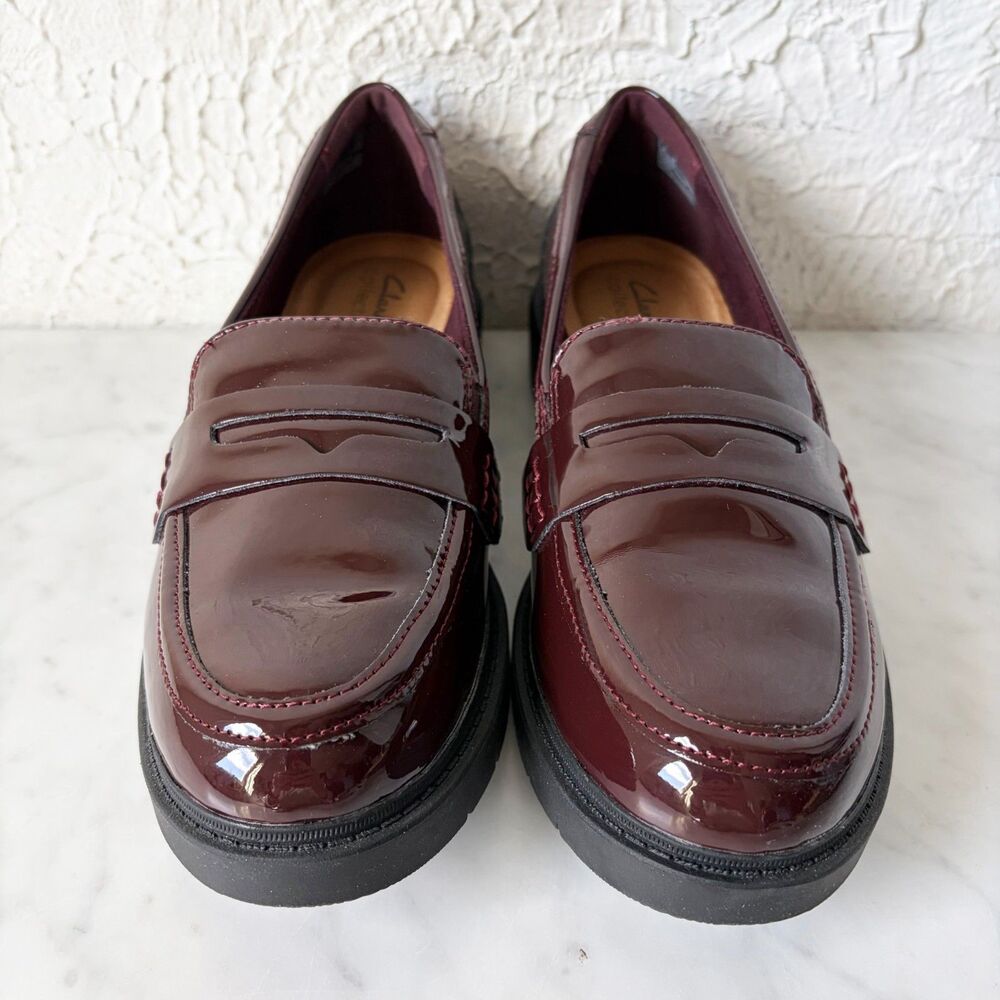 Clarks Penny Loafers Women's 9/40 Burgundy Patent Leather Westlynn Ayla